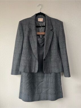 Pendleton Gray Plaid Wool Skirt Set size 14